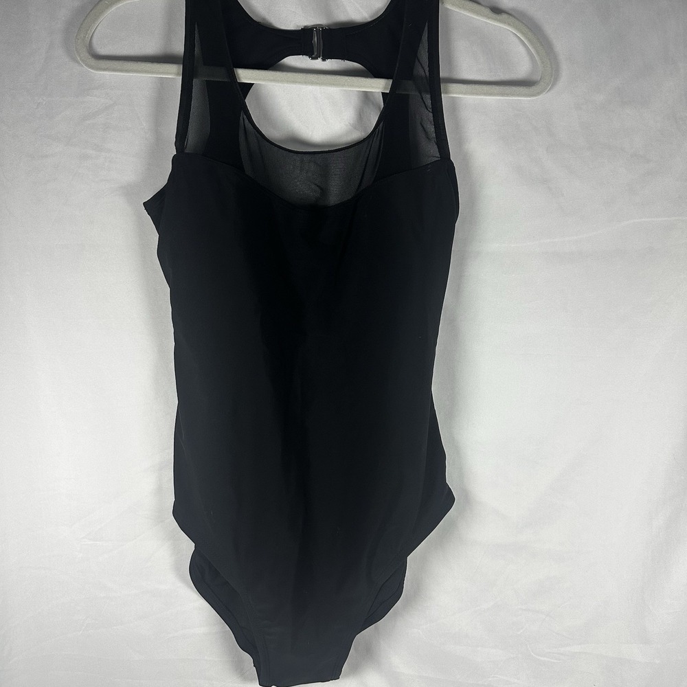 Catalina Womens Black Mesh High Neck One Piece Swimsuit Cutout Back Size M 8-10